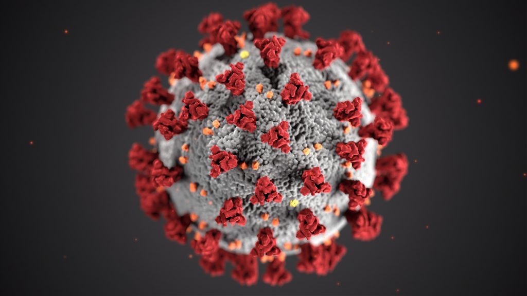 Bild på ett kraftigt uppförstorat coronavirus