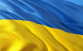 Bild på en blå och gul flagga