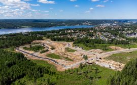 Flygbild över det nya bostadsområdet Bergsäter i sydöstra delen av Ulricehamn.